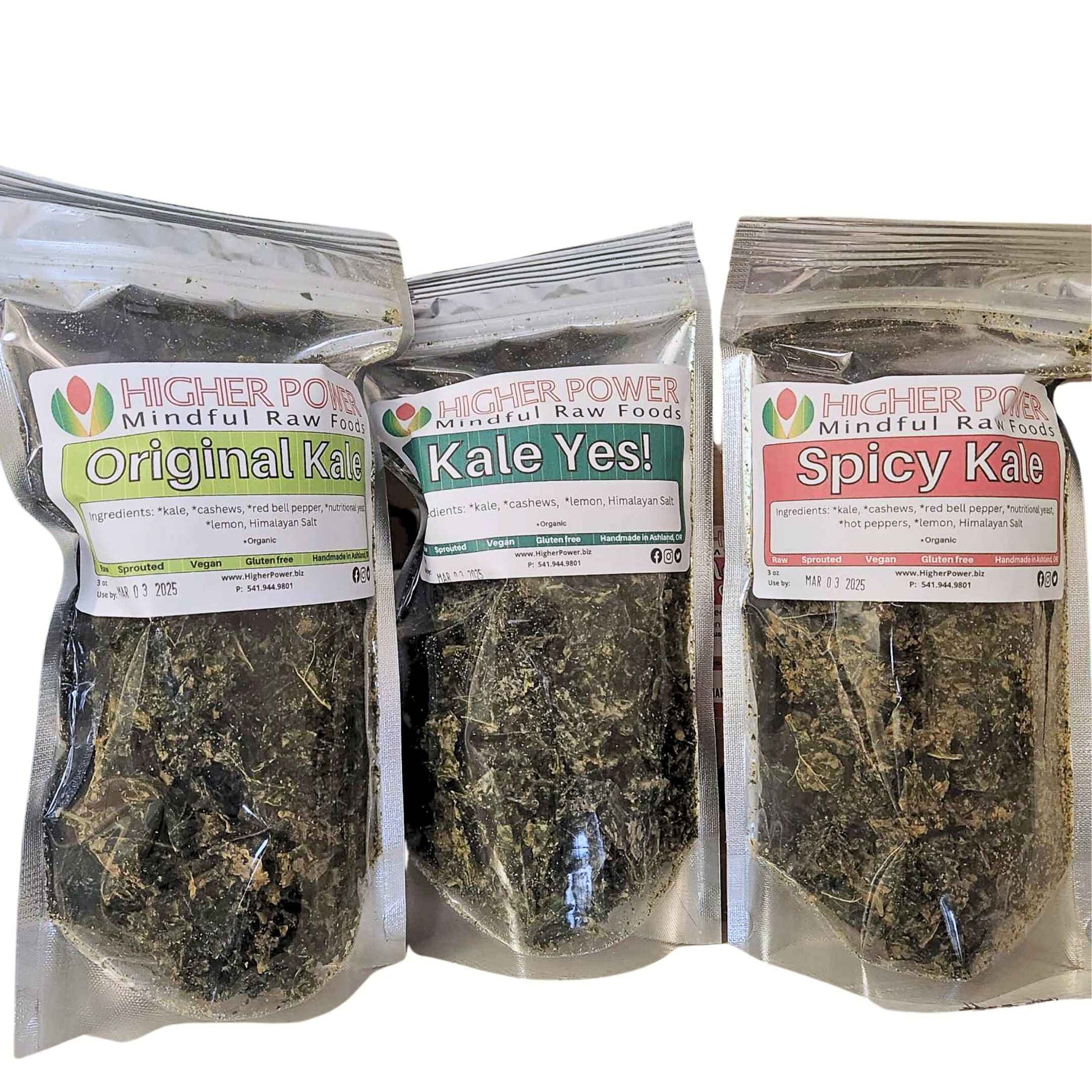 Bags of Higher Power Mindful Rw Foods Kale Chips